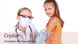  Presentation with pediatrics vaccine - Colorful theme enhanced with children immunization - doctor doing vaccine injection backdrop and a coral colored foreground