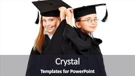  Presentation with graduation black graduate hat - PPT theme enhanced with two children in a graduation background and a dark gray colored foreground