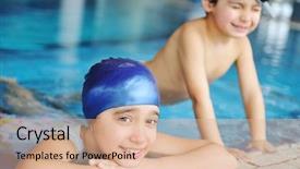  Presentation with summer time - Audience pleasing presentation theme consisting of children in blue water backdrop and a coral colored foreground