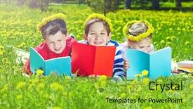  Presentation with children reading - Amazing slides having children in dandelion wreaths reading backdrop and a  colored foreground