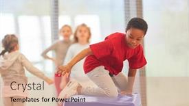  Presentation with physical education - Beautiful theme featuring children-in-elementary-school-physical backdrop and a coral colored foreground