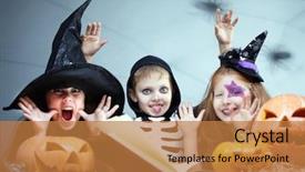  Presentation with children and trauma - Theme consisting of children in halloween fancy dress background and a coral colored foreground