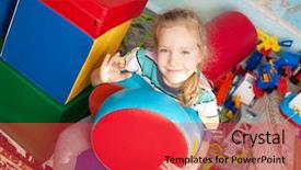 Presentation with infant - Slide deck consisting of children in kindergarten kids in nursery school girl playing box of bricks at infant school background and a red colored foreground
