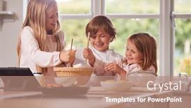  Presentation with kitchen - Slide deck featuring children-in-pyjamas-making-pancakes background and a coral colored foreground