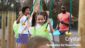  Presentation with physical education - Amazing PPT layouts having children in school physical backdrop and a coral colored foreground