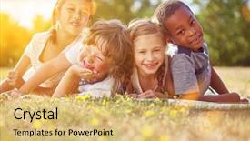  Presentation with children - Beautiful slide set featuring children in summer having fun backdrop and a yellow colored foreground