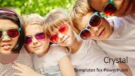  Presentation with summer - Audience pleasing slides consisting of children in summer wearing sunglasses backdrop and a soft green colored foreground