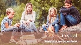  Presentation with summer camp - Beautiful PPT layouts featuring children-in-the-camp backdrop and a coral colored foreground
