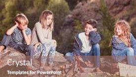  Presentation with summer camp - PPT theme with children-in-the-camp background and a coral colored foreground