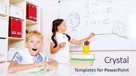  Presentation with educational - Audience pleasing PPT theme consisting of children in the classroom during the lesson educational concept backdrop and a sky blue colored foreground