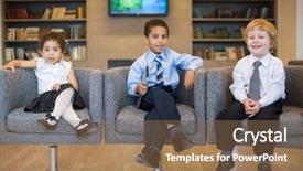  Presentation with clothing - Presentation enhanced with children in the clothing business background and a coral colored foreground