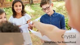  Presentation with summer camp show - Slides consisting of children-in-the-summer-camp background and a coral colored foreground