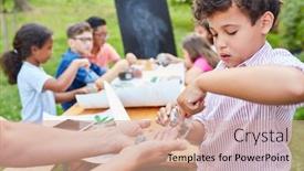  Presentation with summer school - Cool new presentation theme with children-in-the-summer-school backdrop and a coral colored foreground