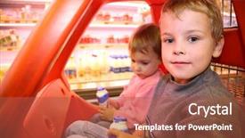  Presentation with automobile - Cool new slide set with children in the toy automobile in the supermarket backdrop and a red colored foreground