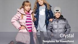  Presentation with kids fashion - Amazing PPT theme having children in winter clothes kids backdrop and a gray colored foreground