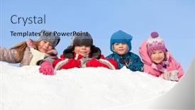  Presentation with happy kids - PPT theme consisting of children-in-winter-happy-kids background and a light blue colored foreground
