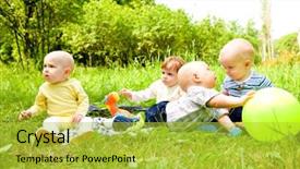  Presentation with babies - Presentation theme with babies playing with ball background and a yellow colored foreground