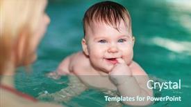  Presentation with swim - PPT theme enhanced with swimming lesson - mother teaching baby to swim background and a ocean colored foreground