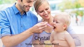 Presentation with parents - Presentation design consisting of parents feeding baby by spoon background and a coral colored foreground
