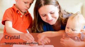  Presentation with kids - Slide set enhanced with babies education - young mother and her two background and a red colored foreground