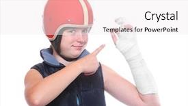  Presentation with teenager development - Slides enhanced with children injury - teenager in protective helmet background and a sky blue colored foreground