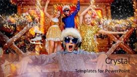  Presentation with party lights - Beautiful slide deck featuring kids disco - group of happy children is backdrop and a red colored foreground