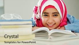  Presentation with girl reading - Cool new presentation with religious book cover - beautiful arabic muslim girl reading backdrop and a soft green colored foreground