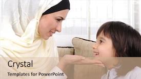  Presentation with muslim family - PPT theme having family of happy muslim mother background and a lemonade colored foreground