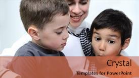  Presentation with reading - PPT theme with mother and her son in the nature reading together background and a coral colored foreground