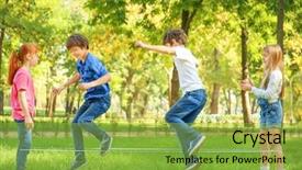  Presentation with rope jumping or bungee jumping - Slides featuring children jumping rope in park background and a yellow colored foreground