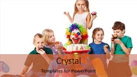  Presentation with birthday organizer - Cool new PPT theme with children kid holiday cakes celebratory backdrop and a red colored foreground