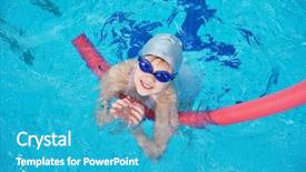  Presentation with diverse group of children - Audience pleasing slide deck consisting of children kids group at swimming backdrop and a teal colored foreground