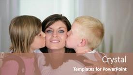  Presentation with goodbye - Cool new slide deck with children kissing their mother goodbye backdrop and a coral colored foreground