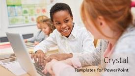  Presentation with elementary children - Presentation theme enhanced with children-learn-computer-science-together background and a lemonade colored foreground