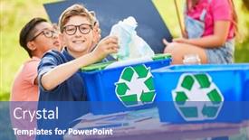  Presentation with summer camp - PPT layouts featuring children-learn-recycling-and-environmental background and a ocean colored foreground