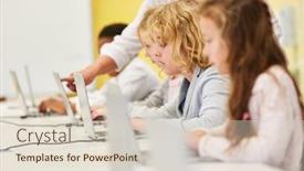  Presentation with elementary children - Colorful slide set enhanced with children-learn-together-computer-science backdrop and a lemonade colored foreground