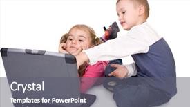  Presentation with computer games - Presentation design enhanced with children learning or playing computer games background and a gray colored foreground