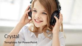  Presentation with music headphones - Beautiful presentation theme featuring children leisure technology and music backdrop and a coral colored foreground