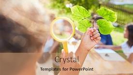  Presentation with summer school - Presentation design having children-look-at-leaves-through background and a coral colored foreground