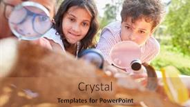  Presentation with curiosity - Slide set consisting of children-look-at-the-tree background and a coral colored foreground