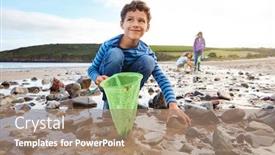  Presentation with behaviors children - Colorful PPT theme enhanced with children-looking-in-rockpools backdrop and a coral colored foreground