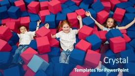  Presentation with playground - Audience pleasing slide deck consisting of children-lying-among-soft-cubes backdrop and a ocean colored foreground