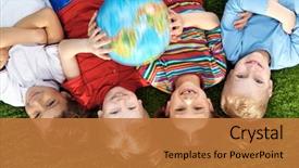  Presentation with green globe - Presentation with children lying on a green background and a red colored foreground