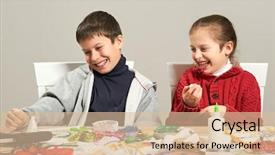  Presentation with artwork - Audience pleasing slide deck consisting of children making decorations for new backdrop and a  colored foreground