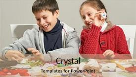  Presentation with children painting - Theme featuring children making decorations for new background and a  colored foreground