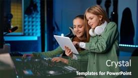  Presentation with radio station - PPT theme having children-making-music-at-radio background and a ocean colored foreground