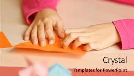  Presentation with paper making - Beautiful PPT theme featuring children making swan with coloured paper backdrop and a coral colored foreground