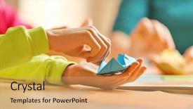  Presentation with paper making - Beautiful theme featuring children making swan with coloured paper backdrop and a coral colored foreground