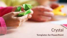  Presentation with paper making - PPT theme having children making swan with coloured paper background and a lemonade colored foreground