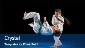  Presentation with fighters - Presentation design featuring children martial arts fighters isolated background and a ocean colored foreground